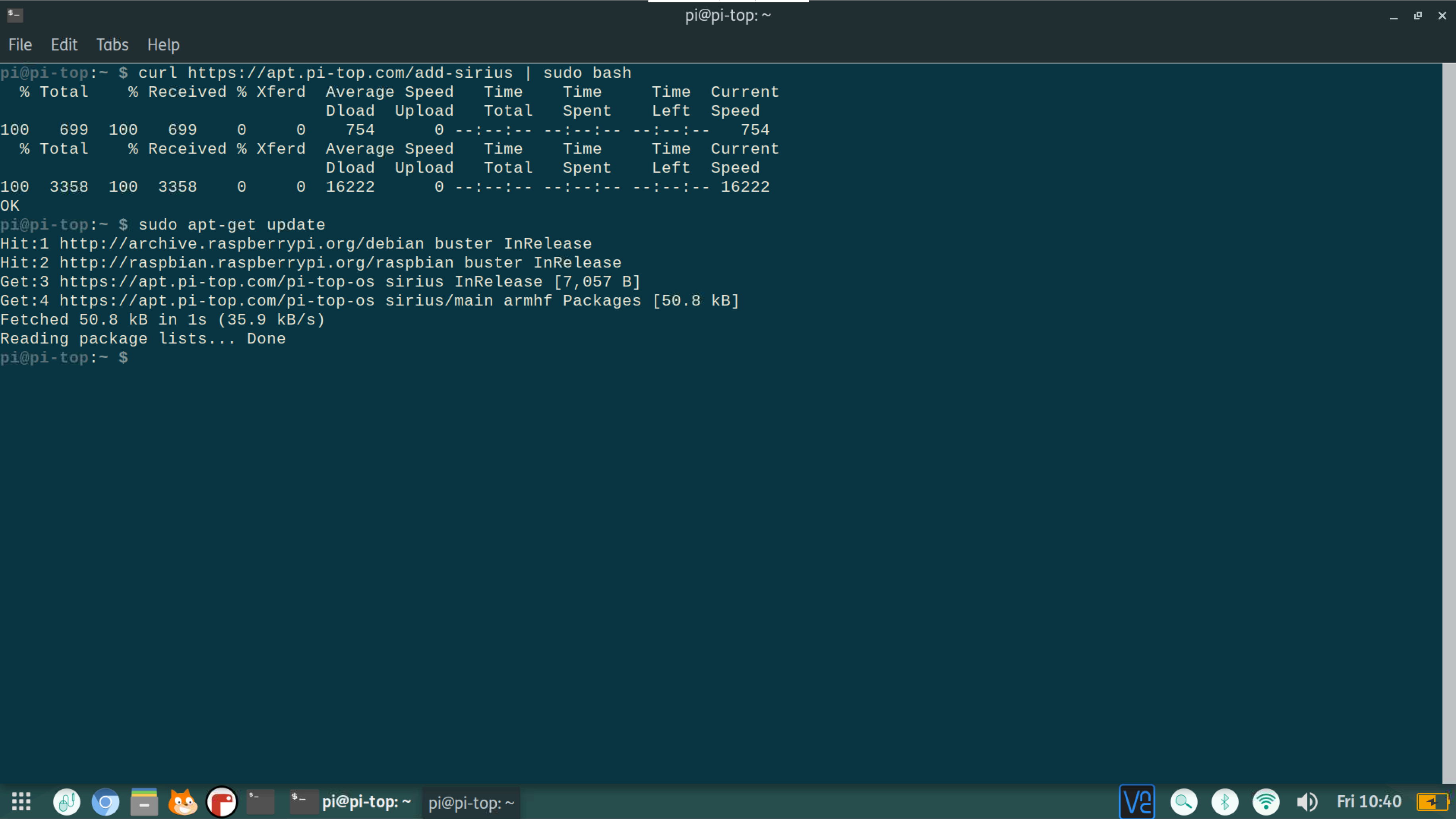 Error with updating pitop Sirius